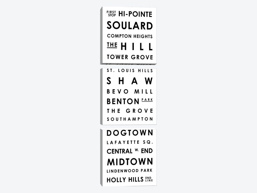 St. Louis Typographical Neighborhoods by Mr. City Printing 3-piece Canvas Art Print