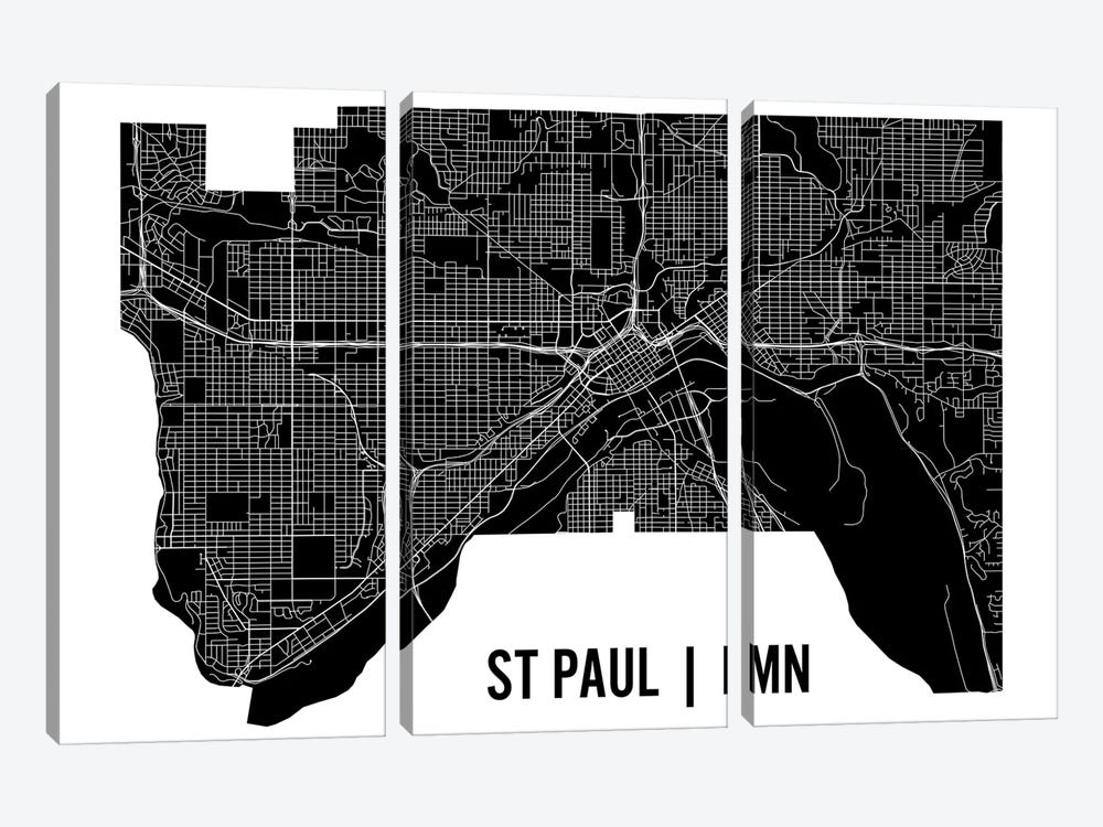 St. Paul Map by Mr. City Printing 3-piece Canvas Wall Art