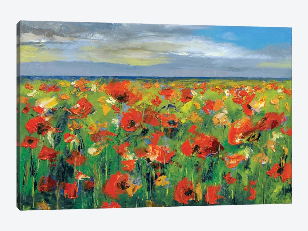 Poppy Field With Storm Clouds 1-piece Canvas Artwork