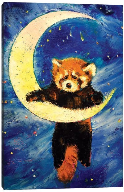 Red Panda Stars Canvas Art Print - Crescent Moon Art