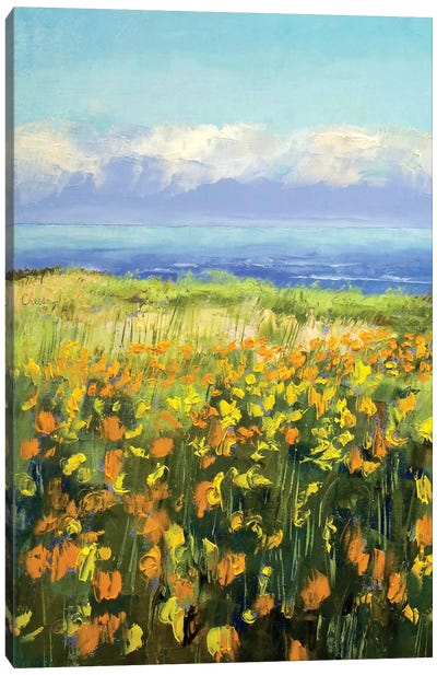 Seaside Poppies Canvas Art Print - Soft Yellow & Blue