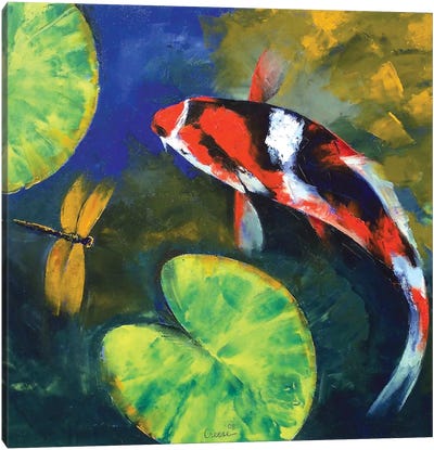 Showa Koi And Dragonfly Canvas Art Print - Koi Fish Art