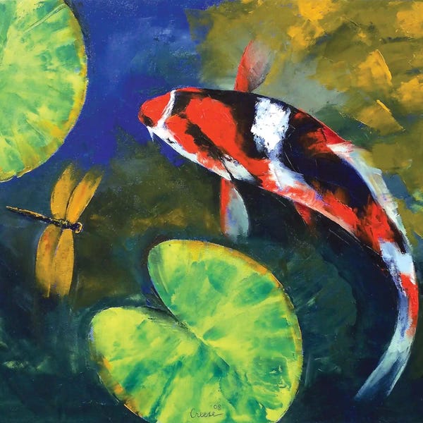 Koi: Showa Koi And Dragonfly by Michael Creese