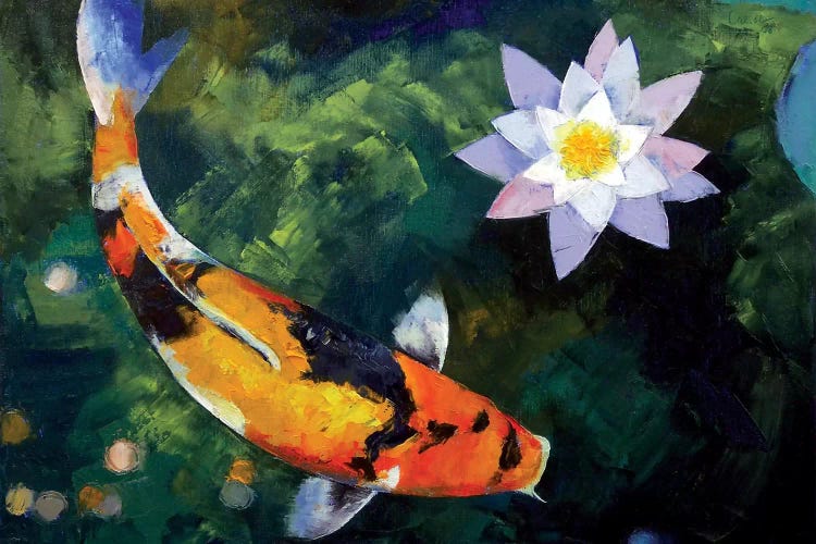 Showa Koi And Water Lily Canvas Art by Michael Creese