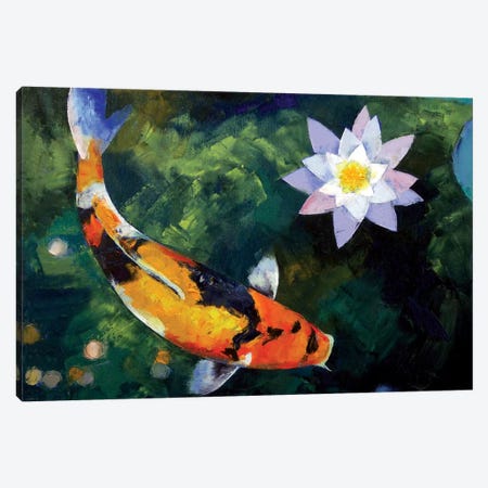 Showa Koi And Water Lily Canvas Print #MCR129} by Michael Creese Canvas Wall Art