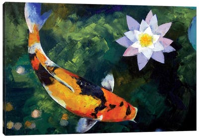 Showa Koi And Water Lily Canvas Art Print - Koi Fish Art