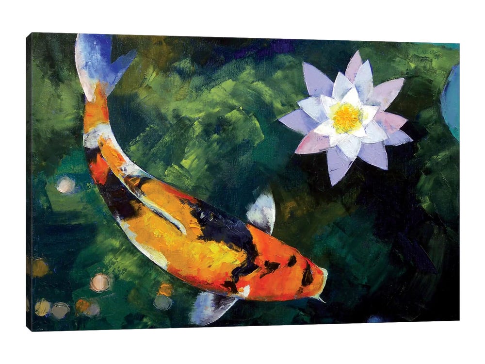 Showa Koi And Water Lily Canvas Art by Michael Creese