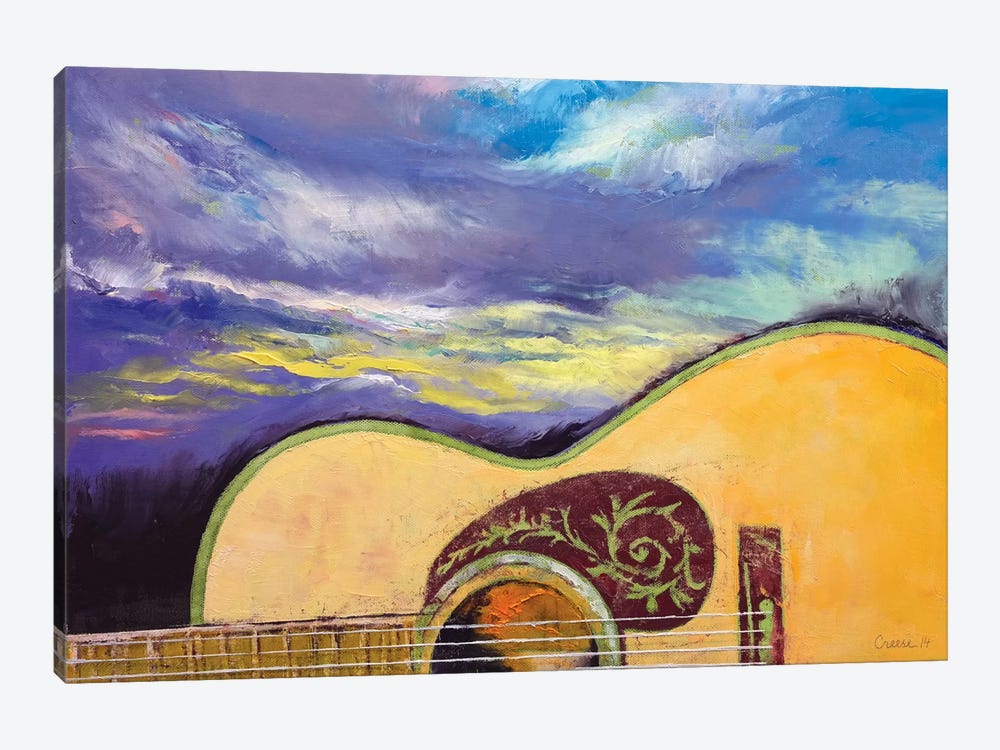 Sunset Guitar 1-piece Canvas Wall Art