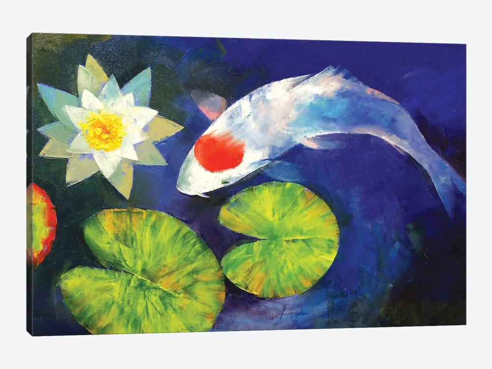 Tancho Koi And Water Lily by Michael Creese 1-piece Canvas Wall Art