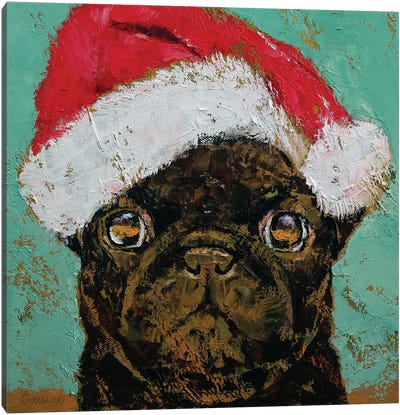 Santa Pug Canvas Art Print - Christmas Animal Art