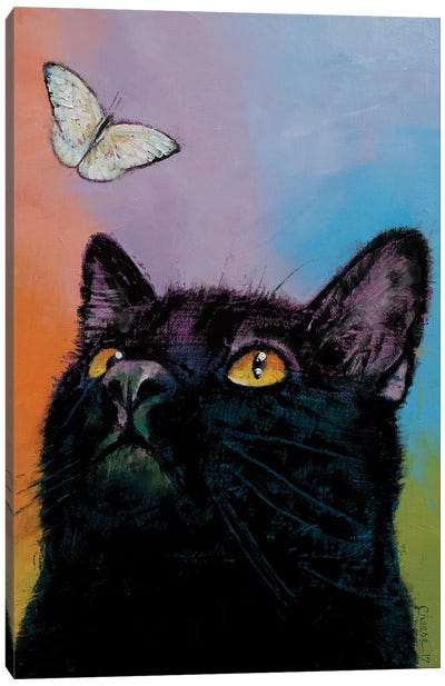 Black Cat Butterfly  Canvas Art Print - Black Cat Art