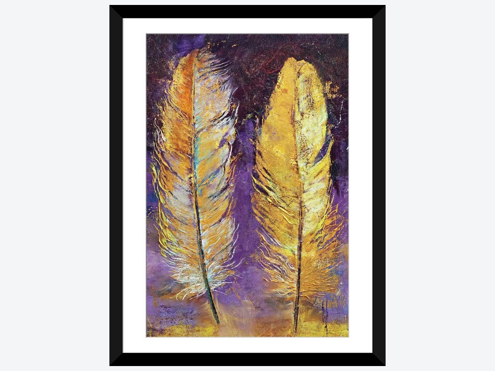 Framed Canvas Art - Gold Feathers by Michael Creese ( Decorative Elements > Feathers art) - 26x18 in