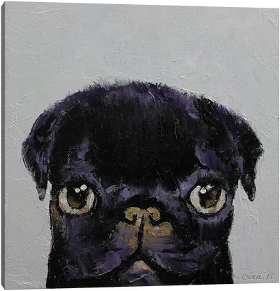 Black Pug Canvas Art Print - Pug Art