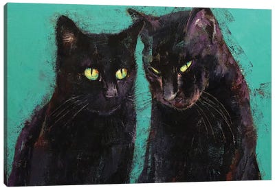 Two Black Cats  Canvas Art Print - Black Cat Art