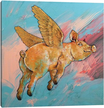 Flying Pig Canvas Art Print - Pig Art
