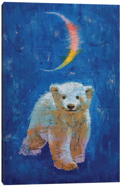 Polar Bear Cub Canvas Art Print - Crescent Moon Art