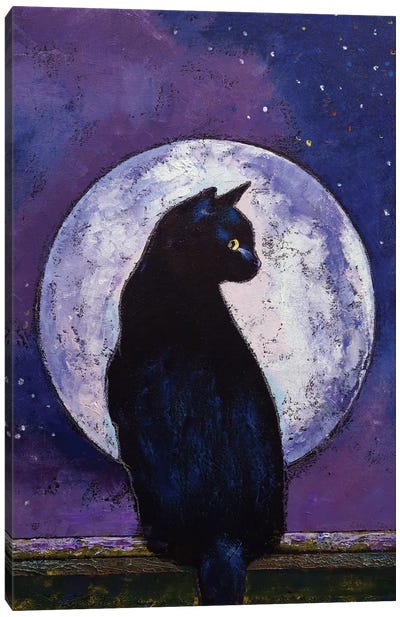 Black Cat Moonlight Canvas Art Print - Full Moon Art