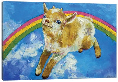 Jumping Baby Goat Canvas Art Print - Goat Art