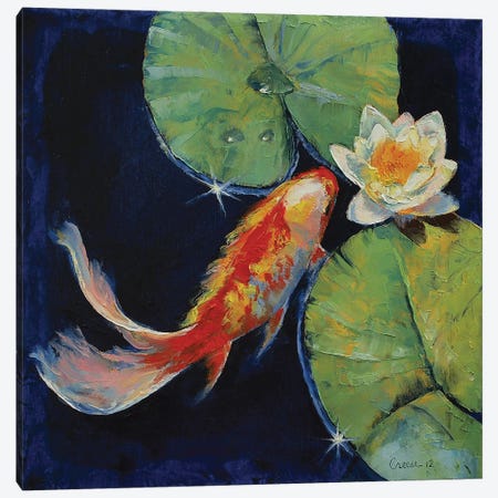 Koi And White Lily Canvas Print #MCR347} by Michael Creese Canvas Print