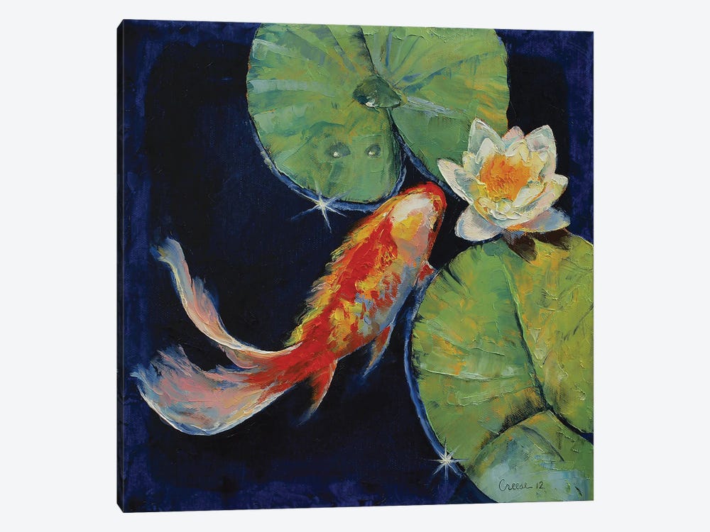 Koi And White Lily by Michael Creese 1-piece Canvas Artwork