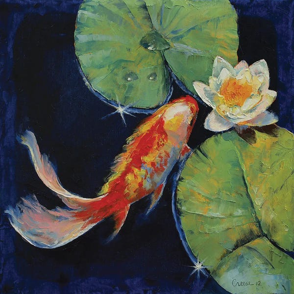 Koi: Koi And White Lily by Michael Creese