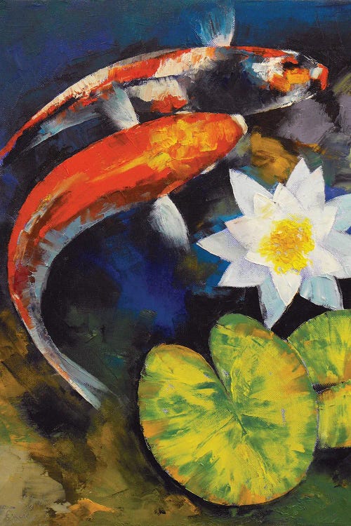Koi Fish And Water Lily by Michael Creese wall art