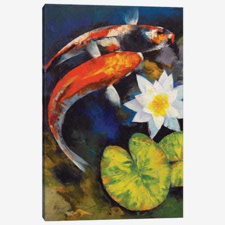 Koi Fish And Water Lily Canvas Print #MCR348} by Michael Creese Canvas Art