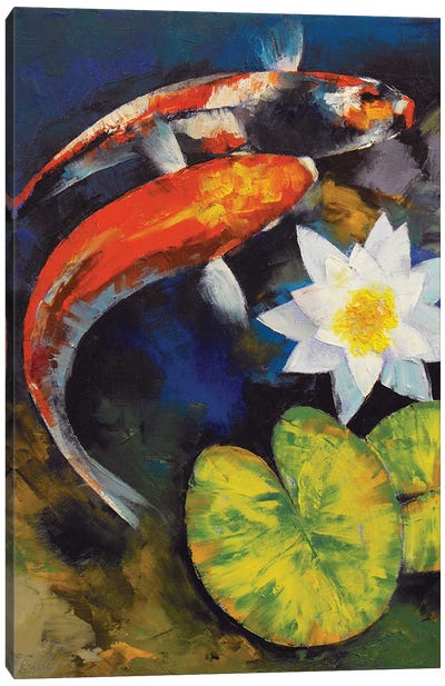 Koi Fish And Water Lily Canvas Art Print - Koi Fish Art