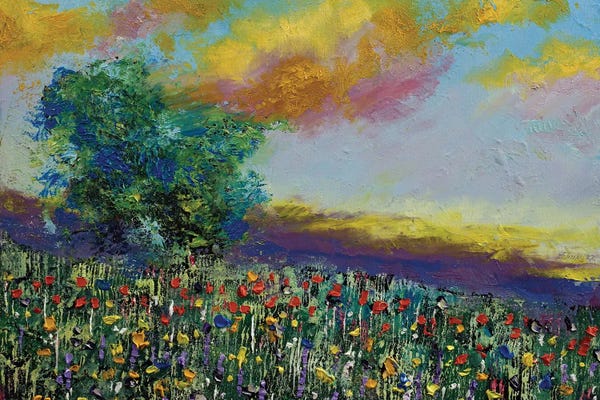 Sunset With Wildflowers