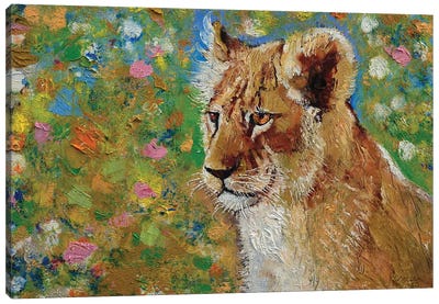 Young Lion Canvas Art Print - Green Art