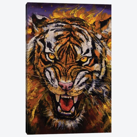 Fire Tiger Canvas Print #MCR410} by Michael Creese Canvas Wall Art