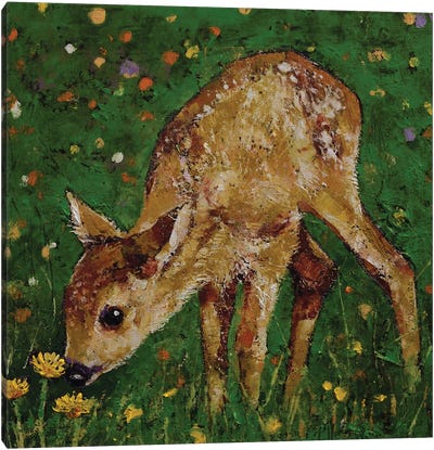 Fawn With Dandelions Canvas Art Print - Michael Creese
