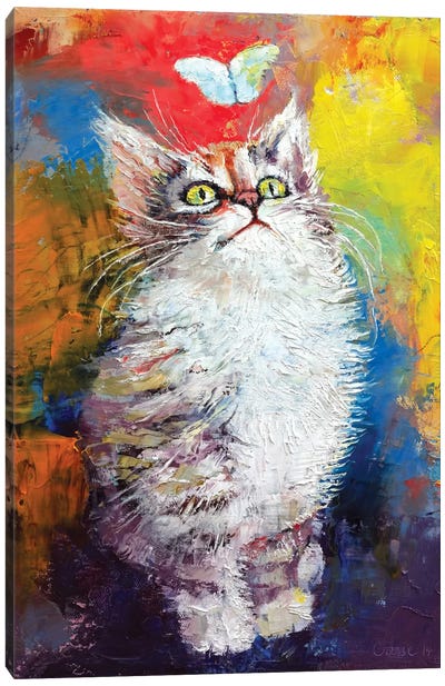 Kitten And Butterfly Canvas Art Print - Michael Creese