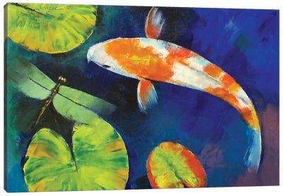 Kohaku Koi And Dragonfly Canvas Art Print - Koi Fish Art