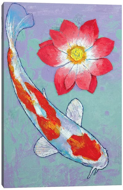 Koi And Lotus Canvas Art Print - Michael Creese