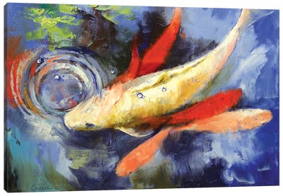 Koi And Water Ripples Canvas Art Print - Koi Fish Art
