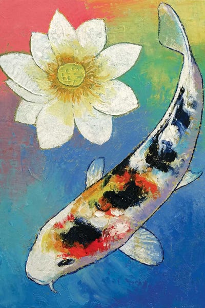 Koi And White Lotus by Michael Creese canvas print