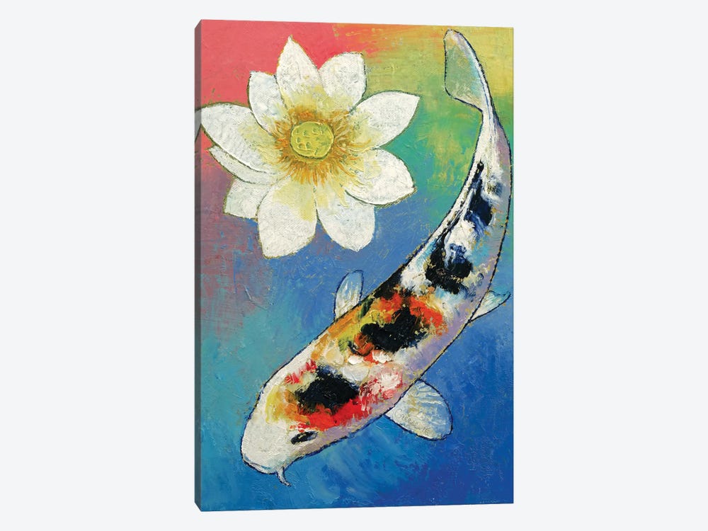 Koi And White Lotus by Michael Creese 1-piece Canvas Wall Art