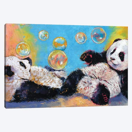 Panda Bubbles Canvas Print #MCR87} by Michael Creese Canvas Art Print