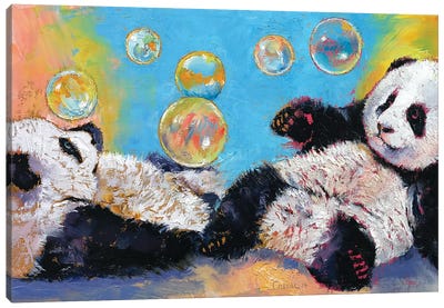 Panda Bubbles Canvas Art Print - Panda Art