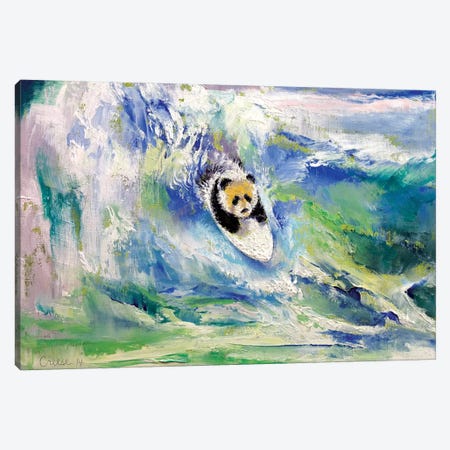 Panda Surfer Canvas Print #MCR91} by Michael Creese Canvas Art Print