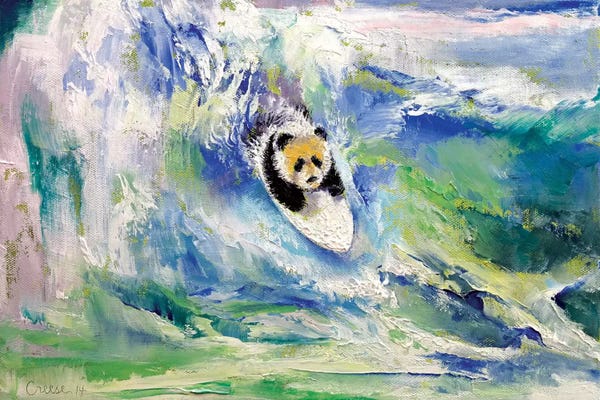 Kids Sports Art: Panda Surfer by Michael Creese