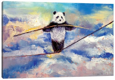 Panda Tightrope Canvas Art Print - Panda Art