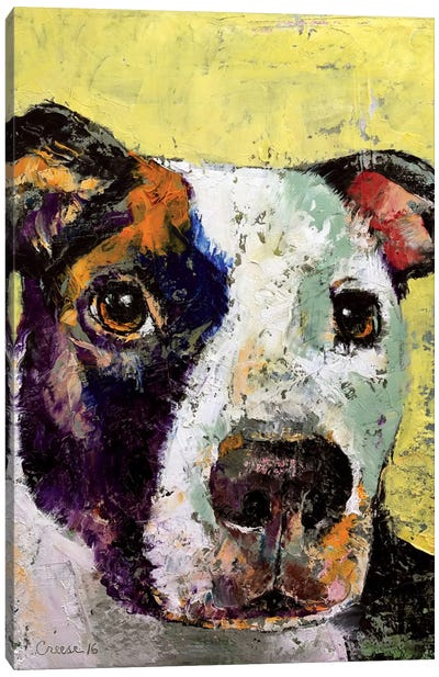 Pit Bull Portrait Canvas Art Print - Soft Yellow & Blue
