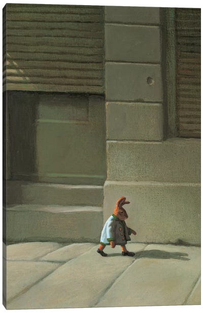 Street Rabbit Canvas Art Print - Michael Sowa