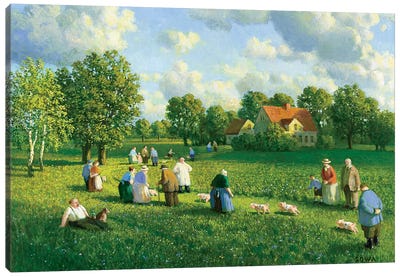 Annual Piglet Race In The Oderbruch, 1907 Canvas Art Print - Michael Sowa