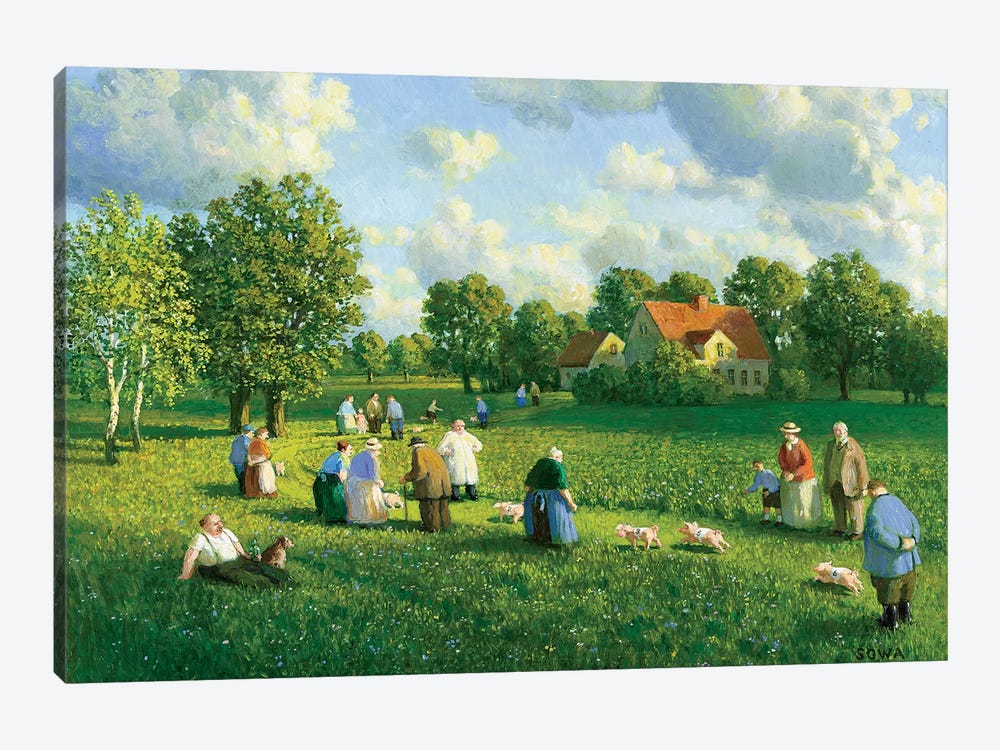 Annual Piglet Race In The Oderbruch, 1907 by Michael Sowa 1-piece Canvas Print