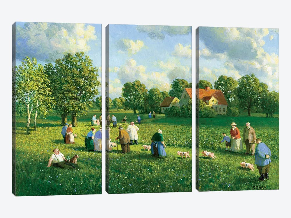 Annual Piglet Race In The Oderbruch, 1907 by Michael Sowa 3-piece Canvas Art Print