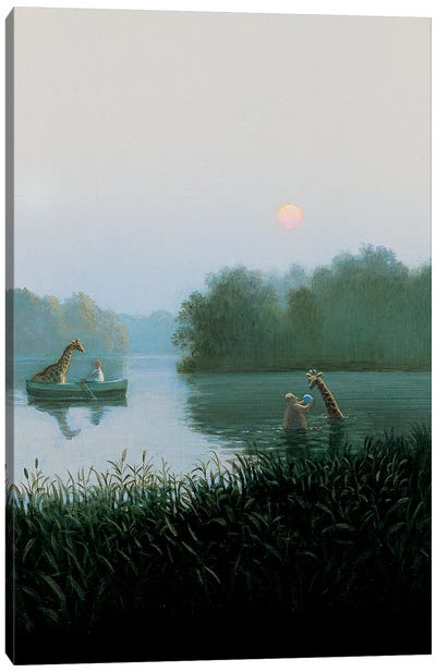 The Giraffe Kopie Canvas Art Print - Lake & Ocean Sunrise & Sunset Art