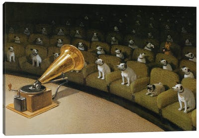 Their Master's Voice Canvas Art Print - Animal Humor Art
